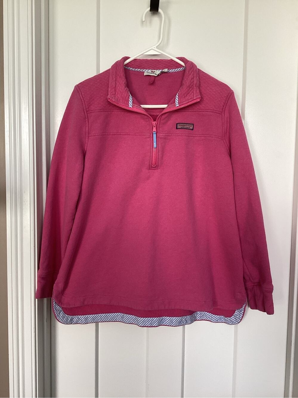 Vineyard Vines Shep Shirt Womens Large Pink 1/4 Zip Pullover Sweatshirt Quilted